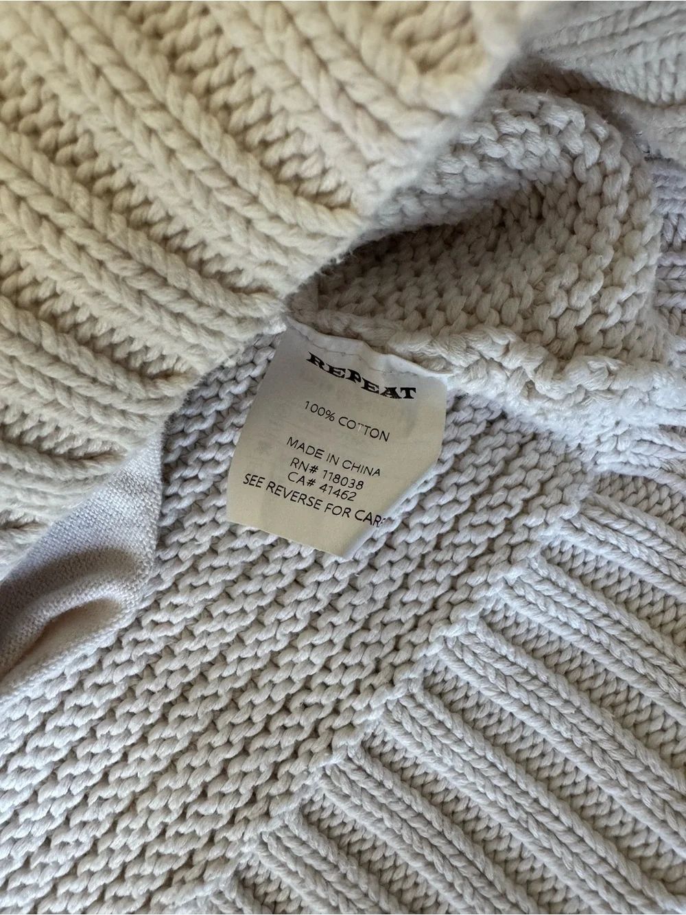 REPEAT Cream Knit Zip-Front Short Sleeve Cardigan O/S - Picture 5 of 7